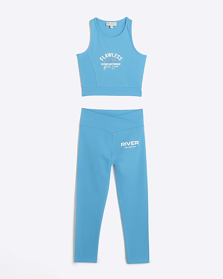 Girls blue RI active top and leggings set