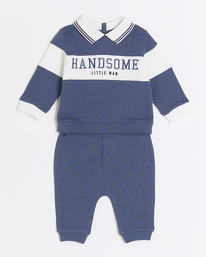 Baby boys blue embroidered sweatshirt set