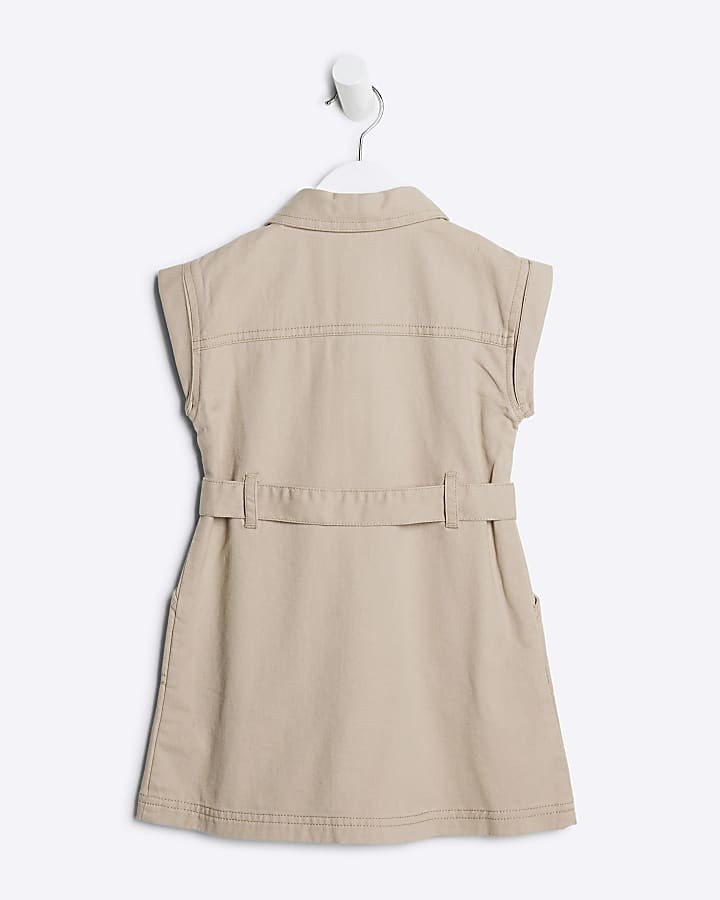 Mini girls Beige pinafore dress