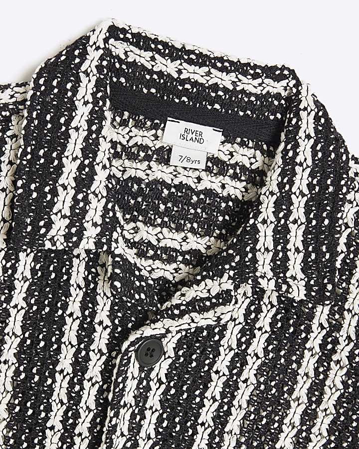 Boys black crochet stripe shirt