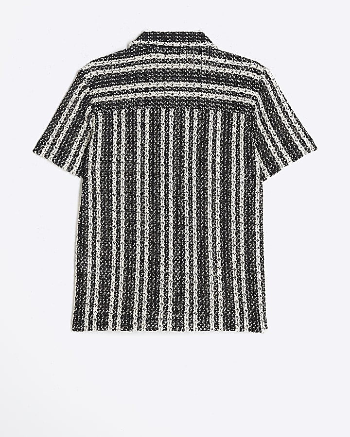 Boys black crochet stripe shirt