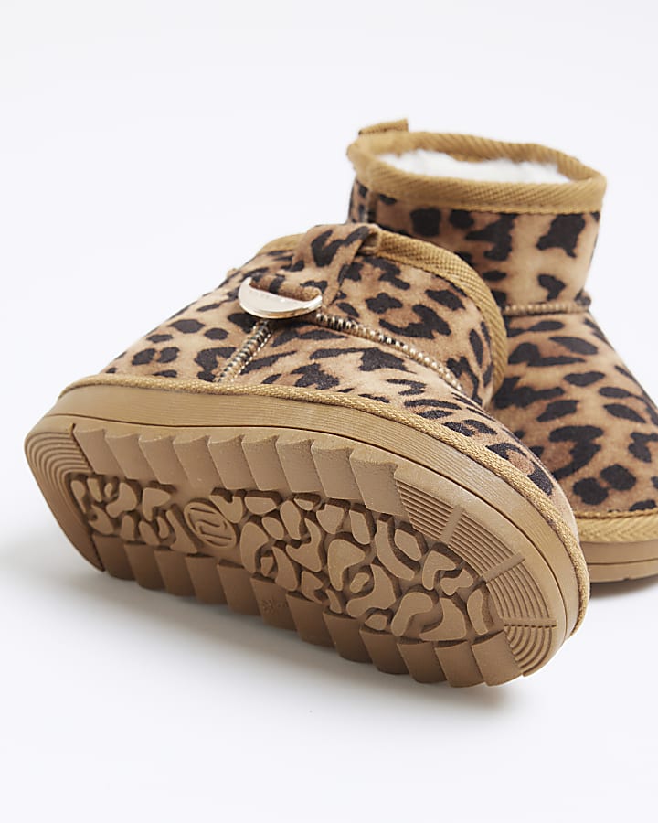 Mini girls brown suedette leopard boots