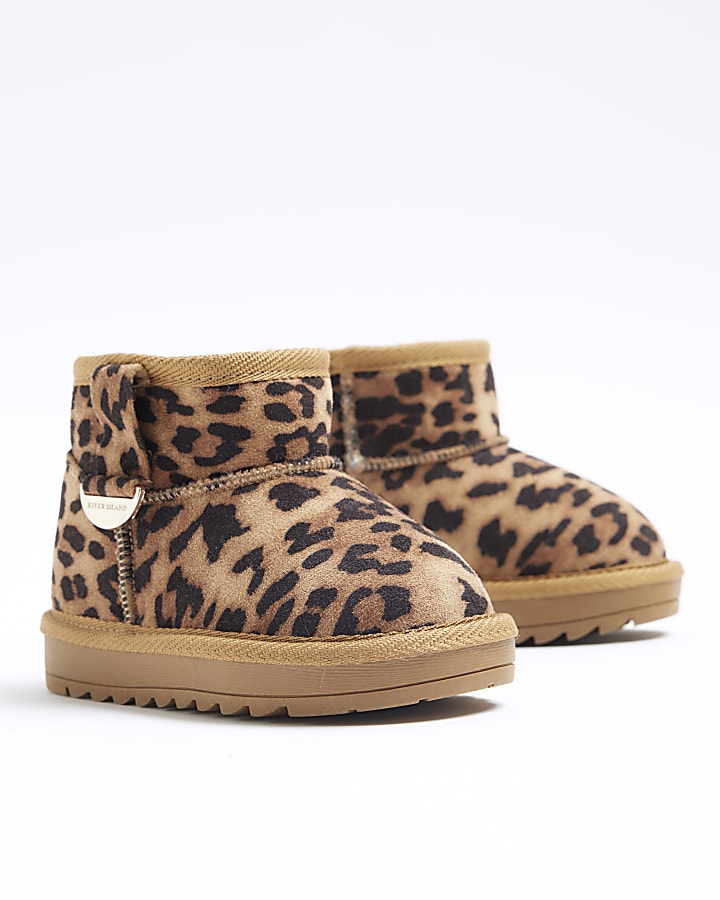 Mini girls brown suedette leopard boots