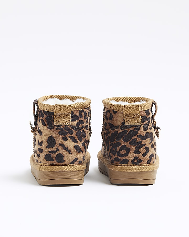 Mini girls brown suedette leopard boots