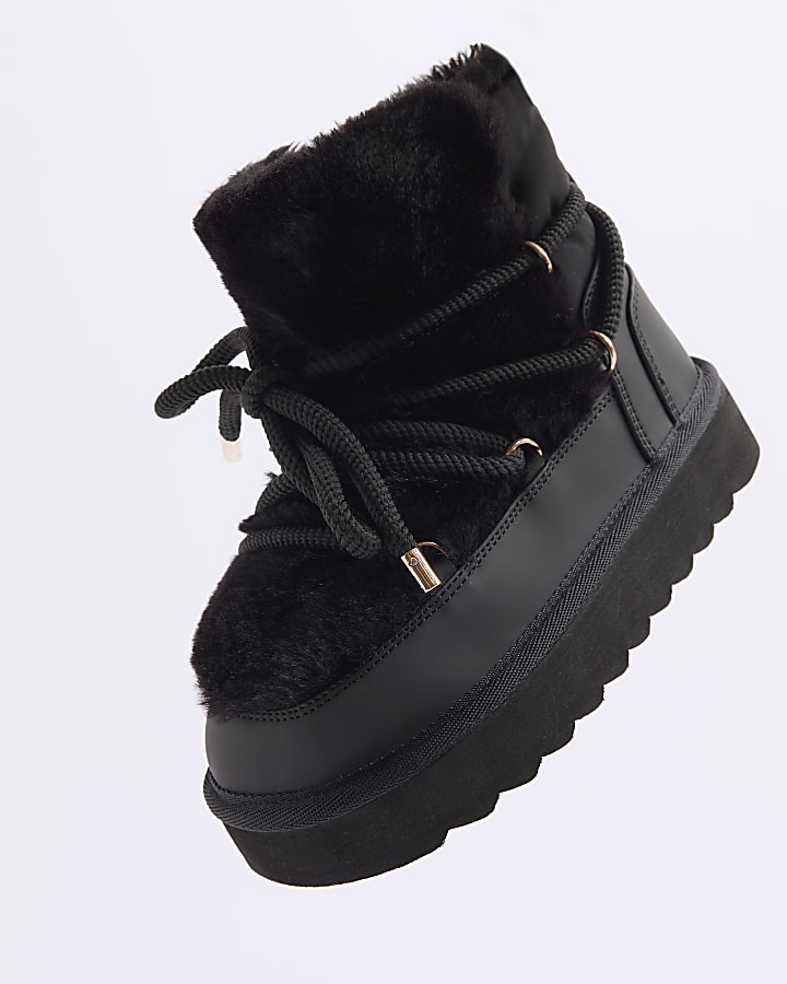 Girls Black Shearling Hiker Boots