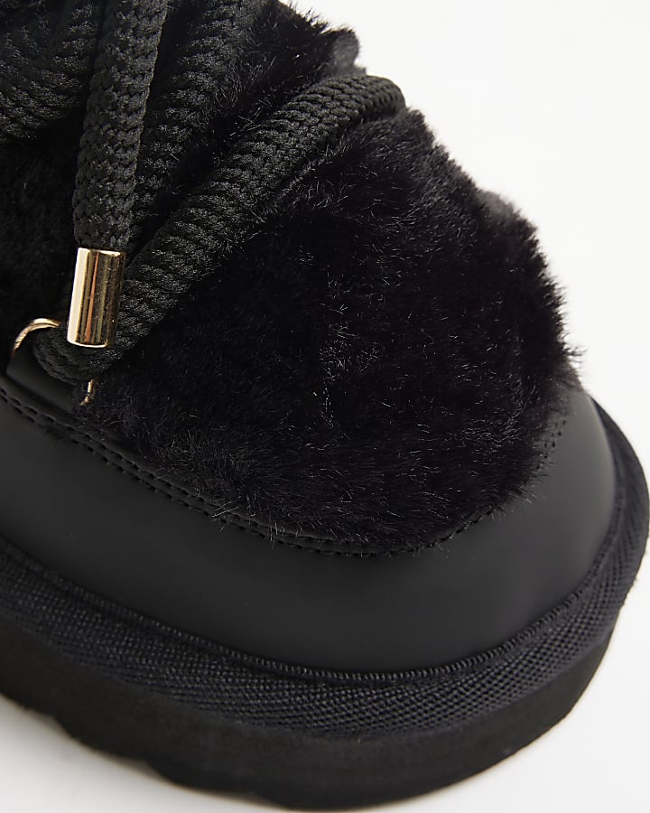 Girls Black Shearling Hiker Boots