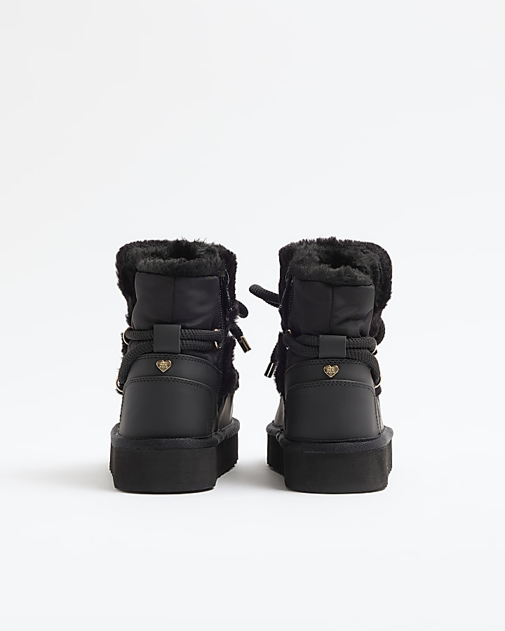 Girls Black Shearling Hiker Boots