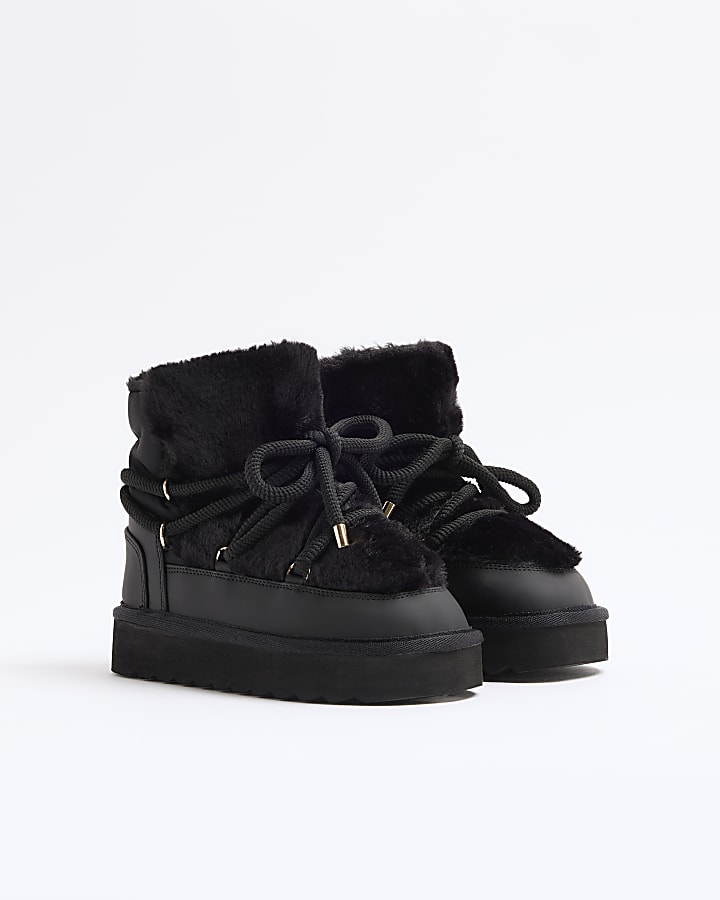 Girls Black Shearling Hiker Boots