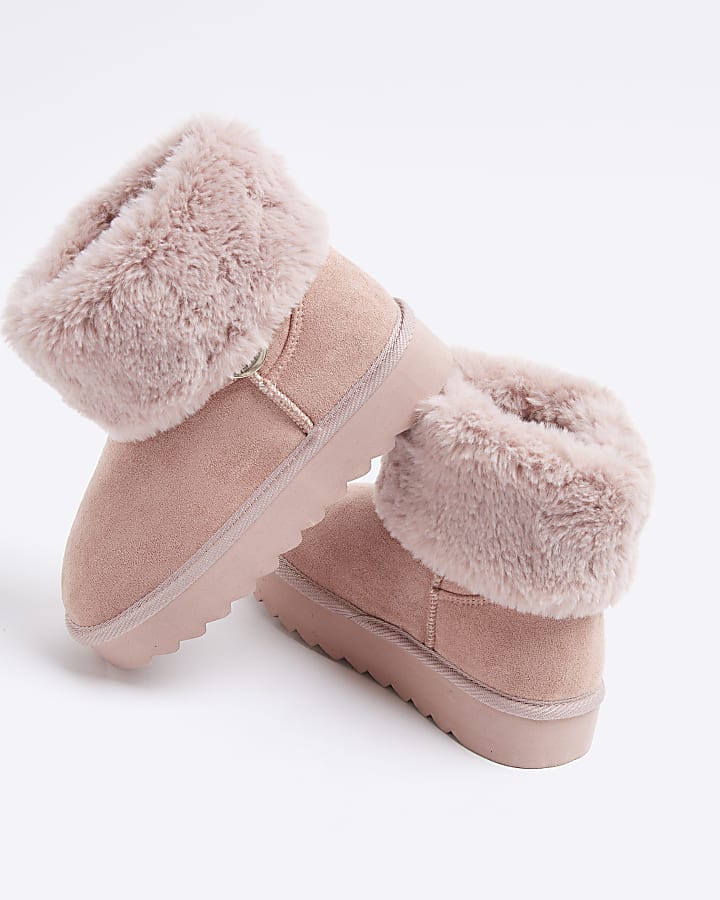 Girls Pink Suedette Faux Fur Lined Boot