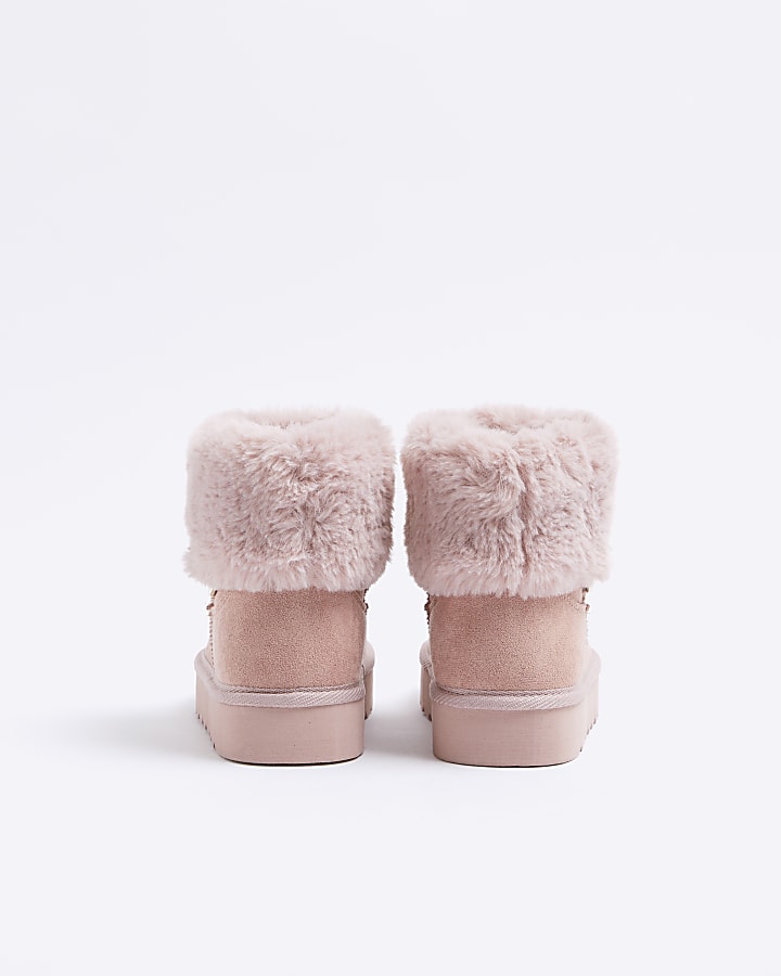 Girls Pink Suedette Faux Fur Lined Boot