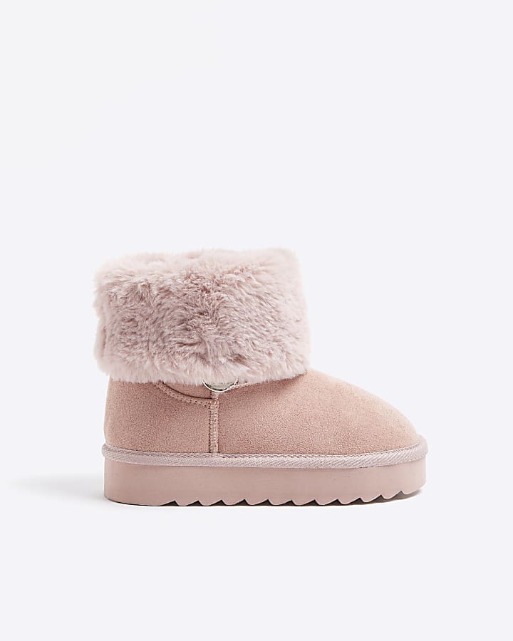 Girls Pink Suedette Faux Fur Lined Boot River Island