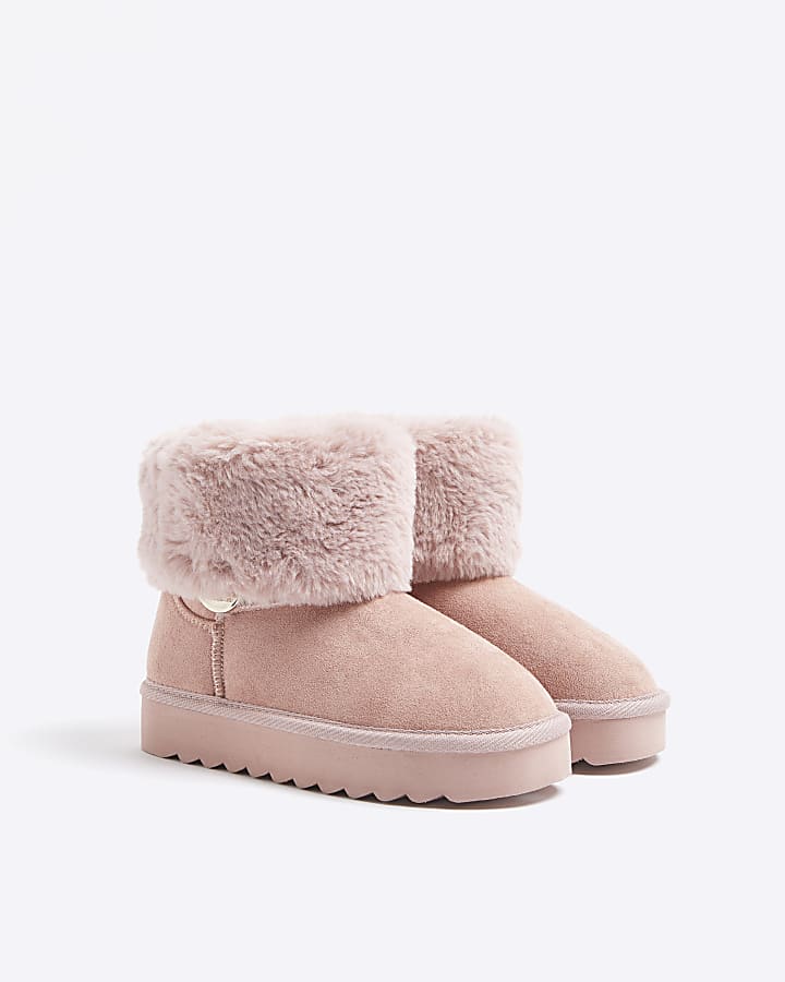 Girls Pink Suedette Faux Fur Lined Boot