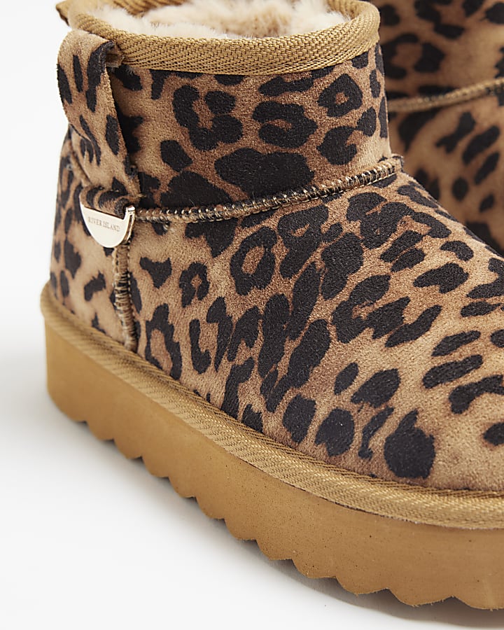 Girls brown suedette leopard boots