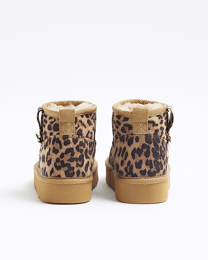 Girls brown suedette leopard boots