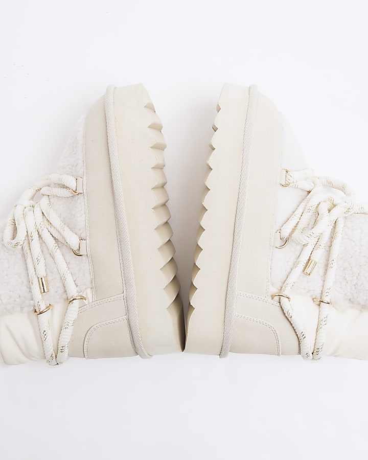 Girls Cream Shearling Hiker Boots