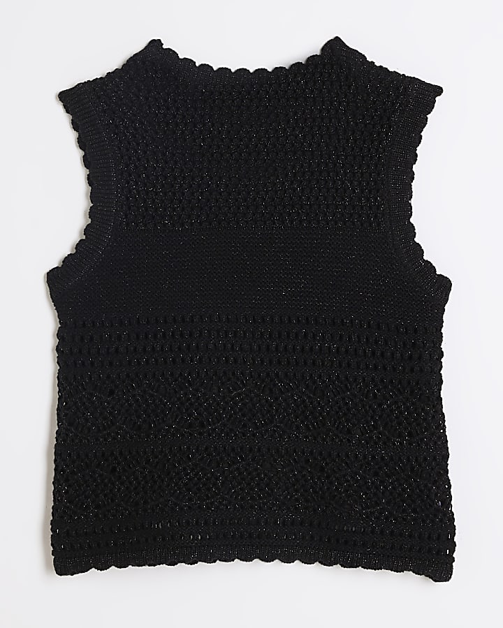 Girls black crochet tank top