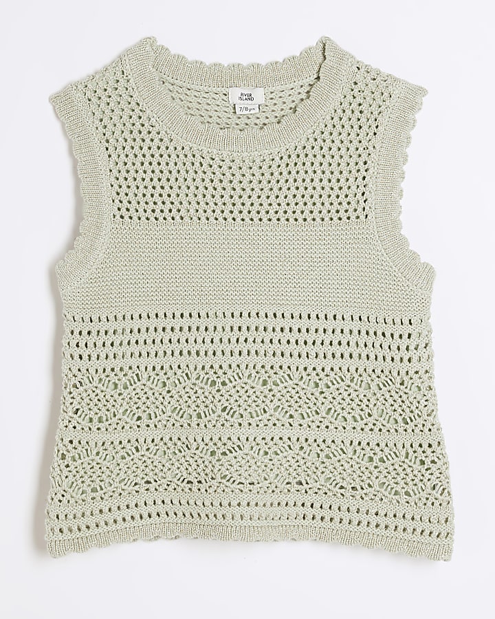 Girls khaki crochet tank top