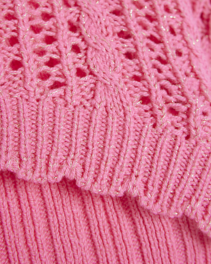 Girls pink 2 in 1 crochet jumper and tank top