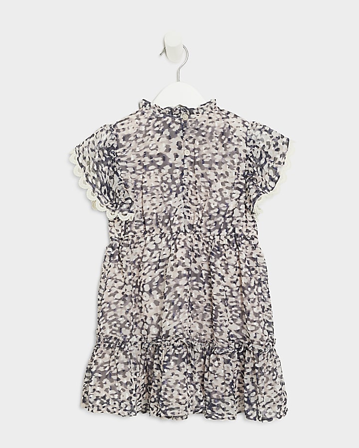 Mini girls white leopard print chiffon dress