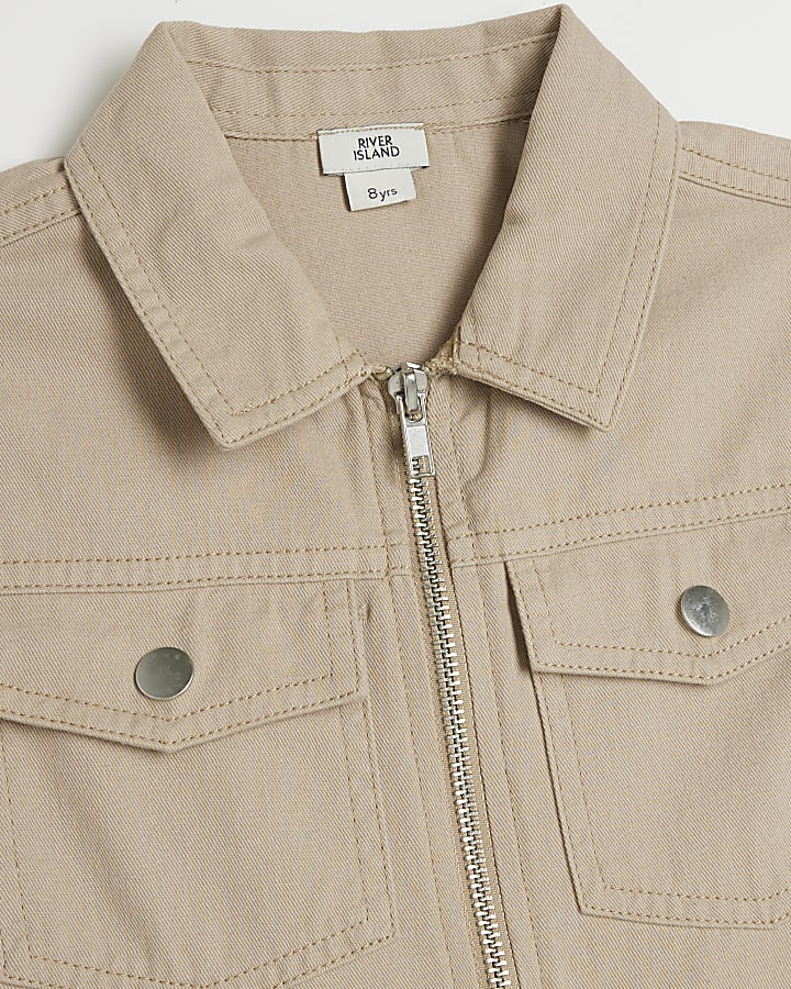 Girls Beige Zip up Pinafore Dress