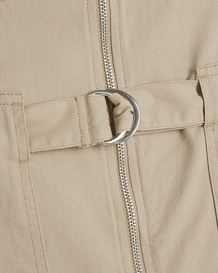 Girls Beige Zip up Pinafore Dress