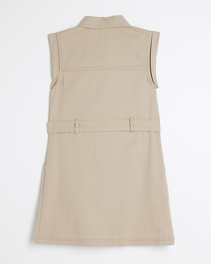 Girls Beige Zip up Pinafore Dress