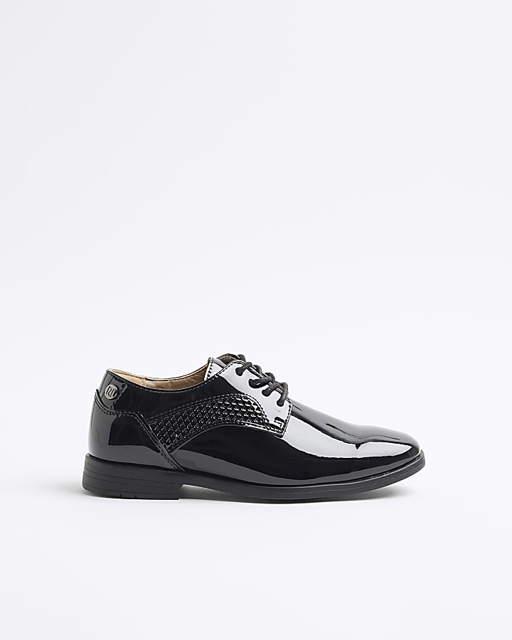 Boys Black Patent Point shoes River Island