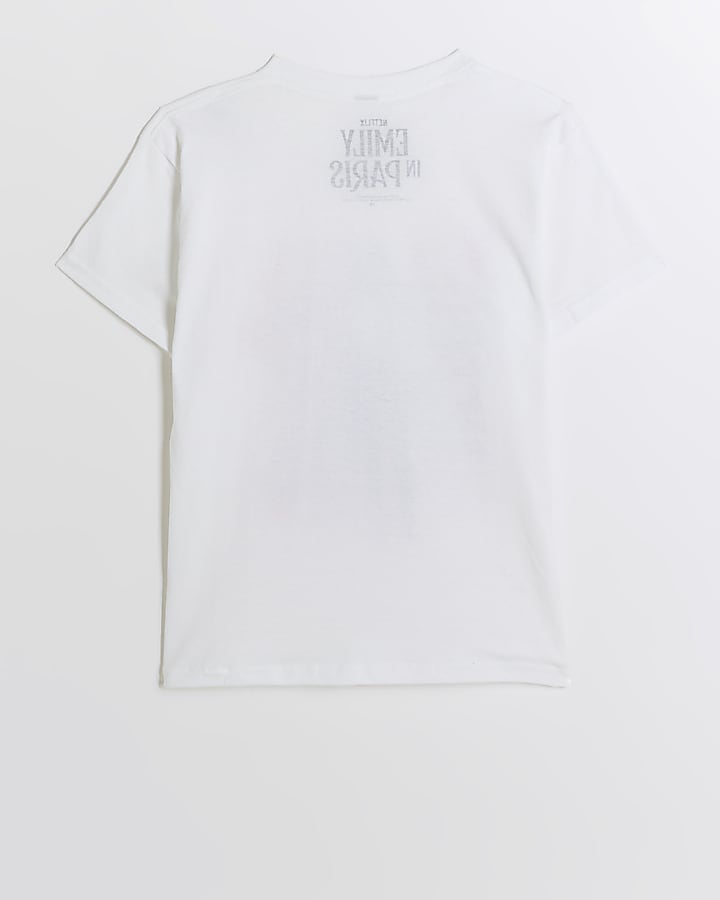 white Emily in Paris graphic t-shirt