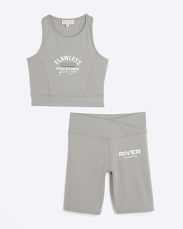 Girls grey RI active graphic tank set