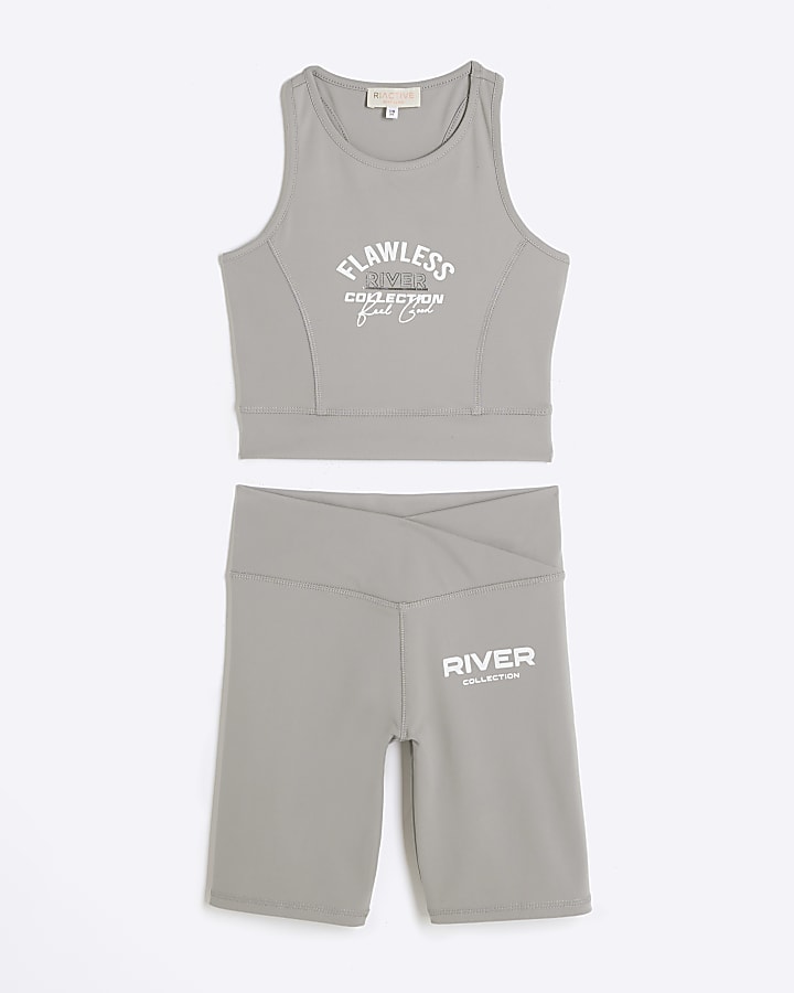 Girls grey RI active graphic tank set