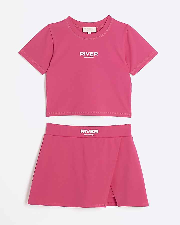 Girls Pink RI Active T-shirt and Skort Set