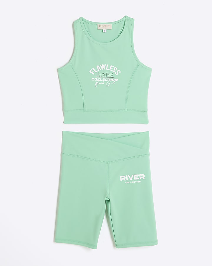 Girls green RI active graphic tank set