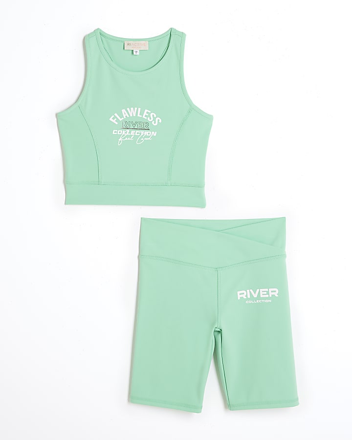 Girls green RI active graphic tank set