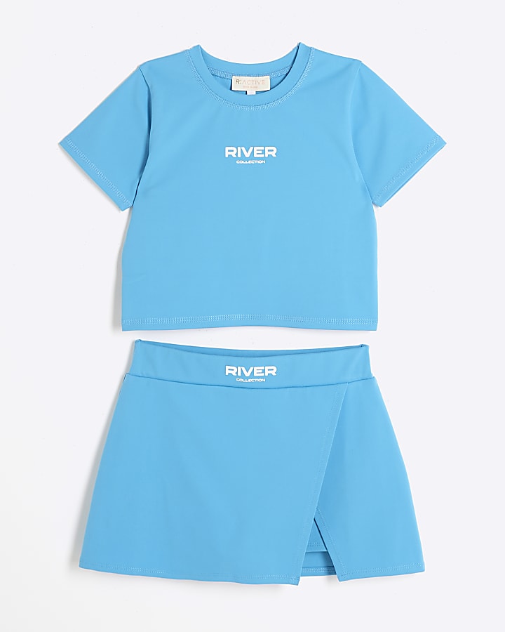 Girls Blue RI Active T-shirt and Skort Set