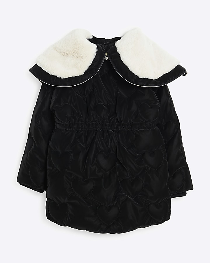 Girls Black Heart Padded Coat