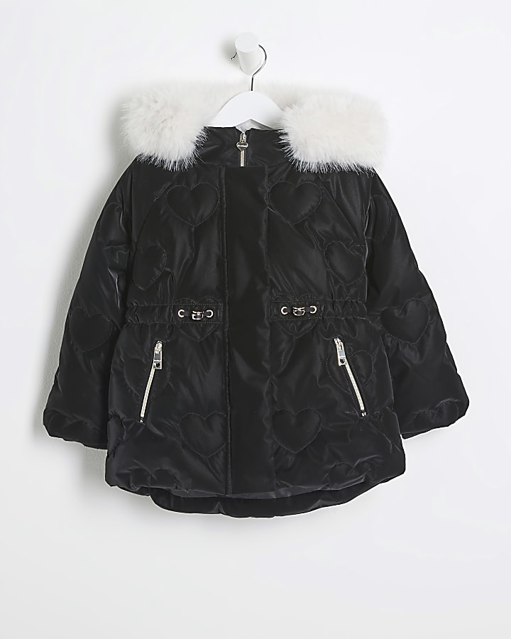 Black faux fur jacket river island best sale