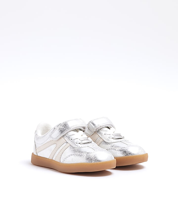 Mini girls silver metallic trainers