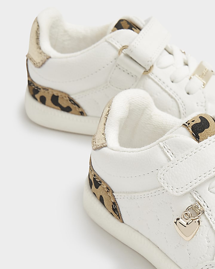 Mini Girls White Leopard Print Trainers