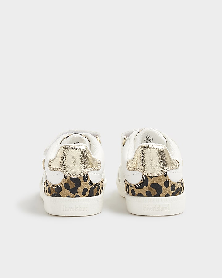 Mini Girls White Leopard Print Trainers