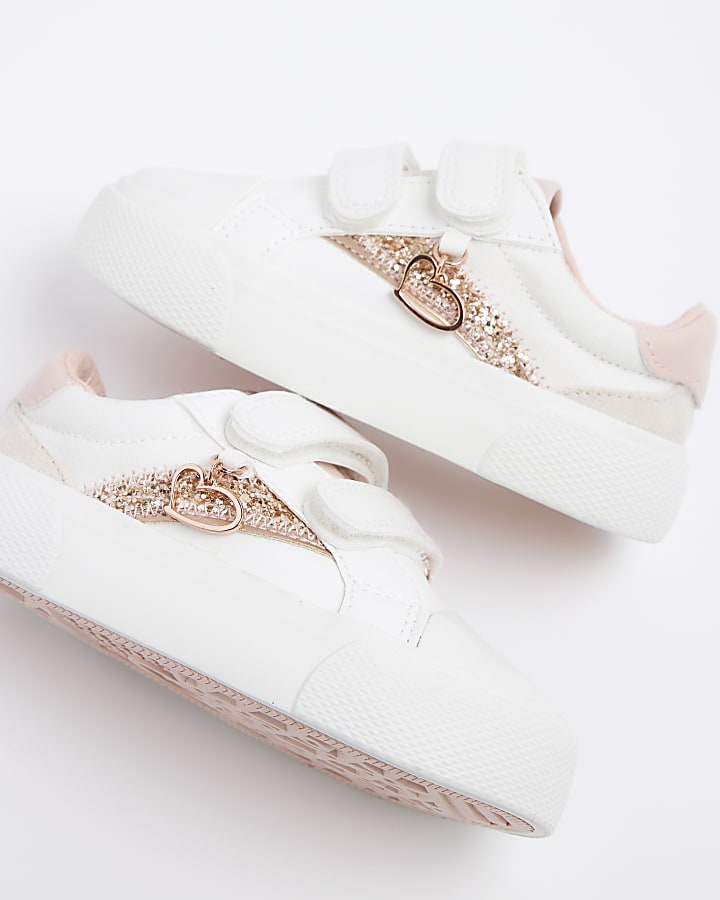 Mini Girls Rose Gold Glitter Trainers