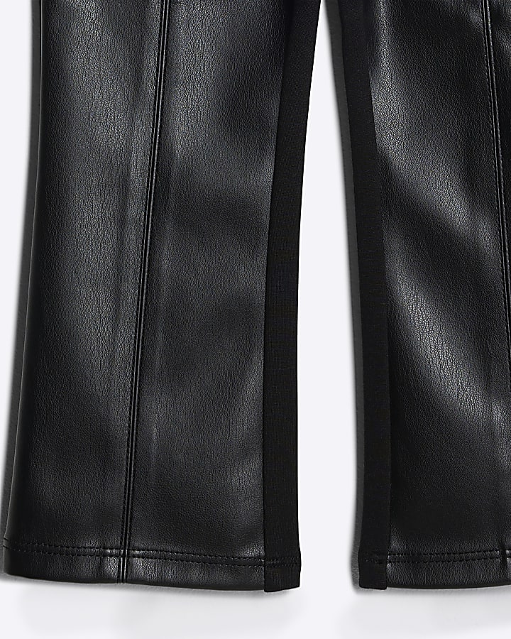 Mini Girls Black faux leather flare Trousers