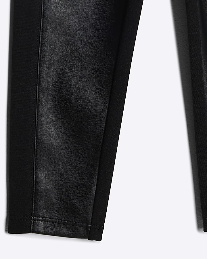 Mini Girls Black Faux Leather Leggings