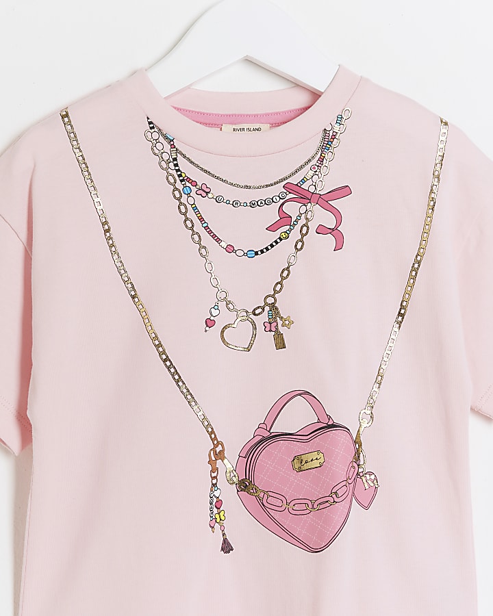 Mini girls pink necklace bag t-shirt