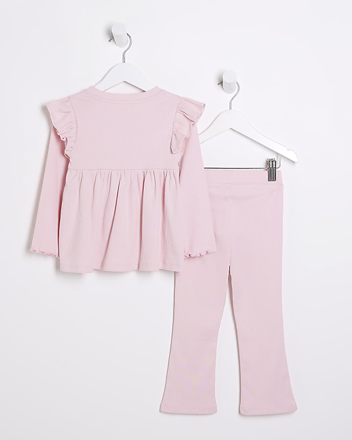 Mini girls pink bow peplum top set