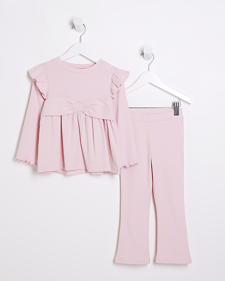 Mini girls pink bow peplum top set