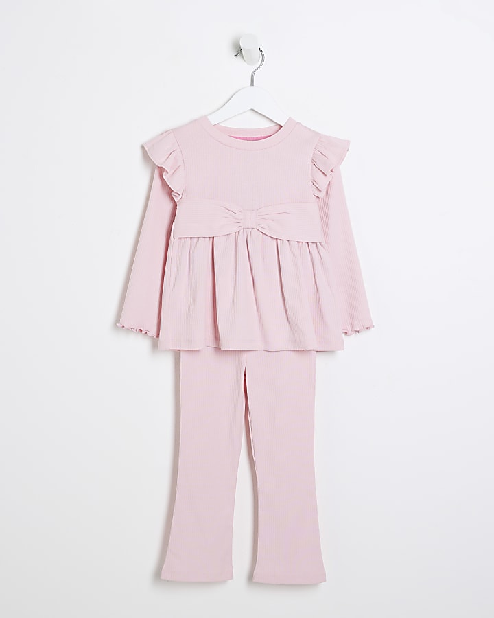 Mini girls pink bow peplum top set