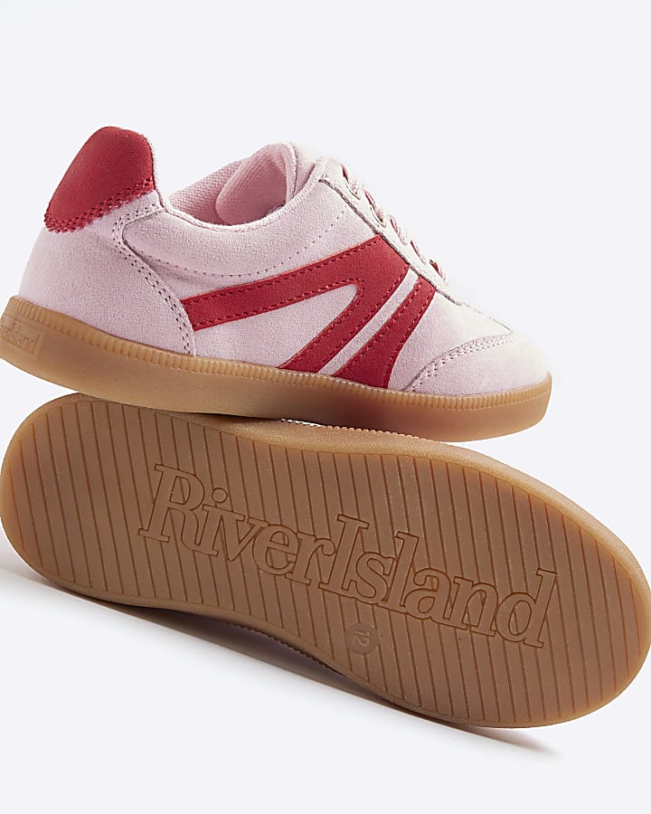 Girls pink lace up trainers