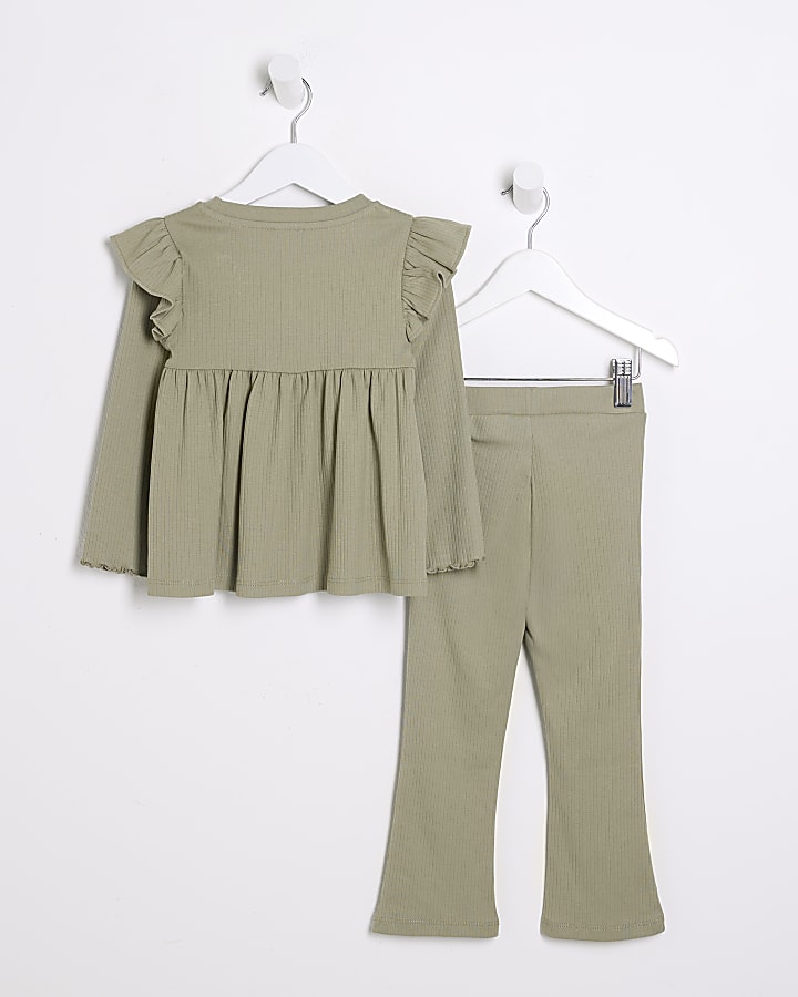 Mini girls khaki bow peplum top set