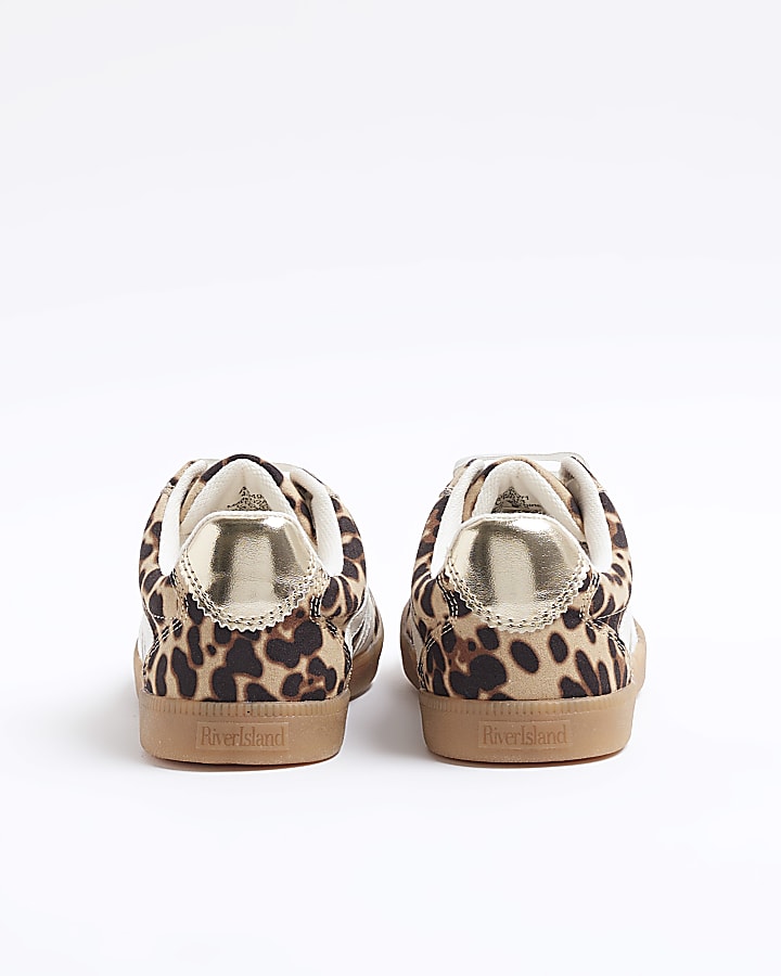 Girls brown leopard print trainers