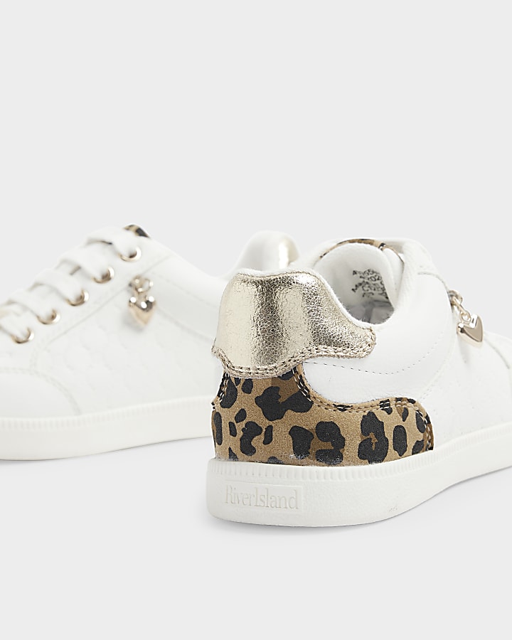 Girls White Leopard Print Trainers